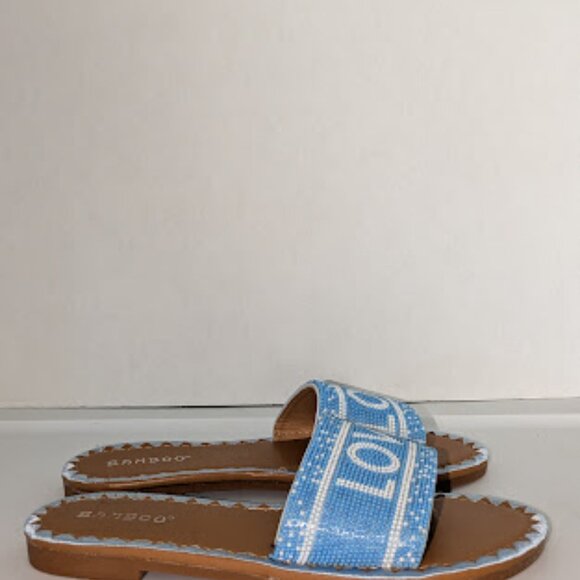 Bamboo Blue and White Beaded Open Toe Slip On Slide Sandals Women's Size 8 NWT - Picture 4 of 7